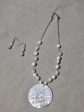 Nautical Shell Pendant Necklace and Earrings Set